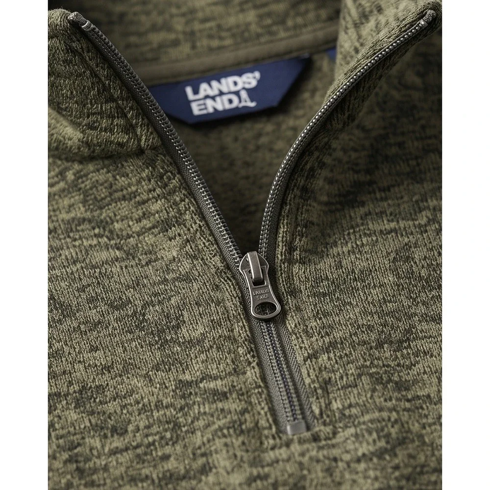 Lands End Mens XL Quarter Zip Fleece Pullover Sweater Olive‎ Green Heather